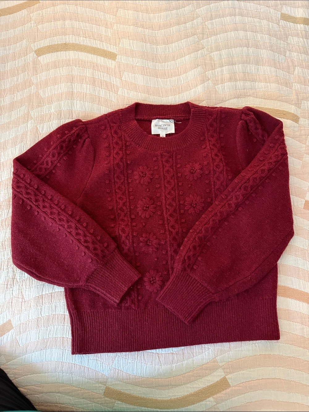 Hyacinth House Burgundy Floral Knit Sweater